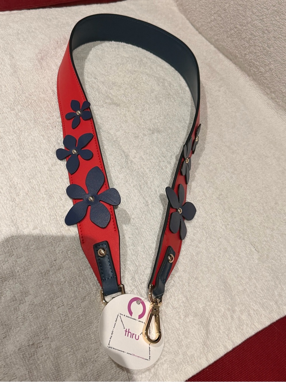 CTHRU Women's Red Floral Leather Bag Strap